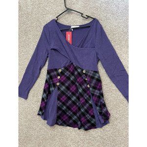 Rosegal Woman’s Purple Plaid Long Sleeve Tunic Shirt Size Large